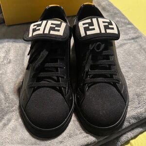 Fendi Men's Black and White Logo Sneakers